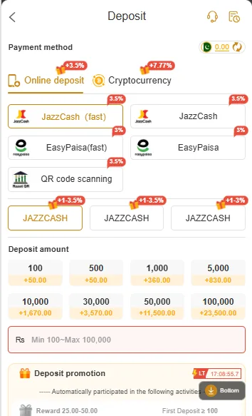 6CRORE Game deposit page